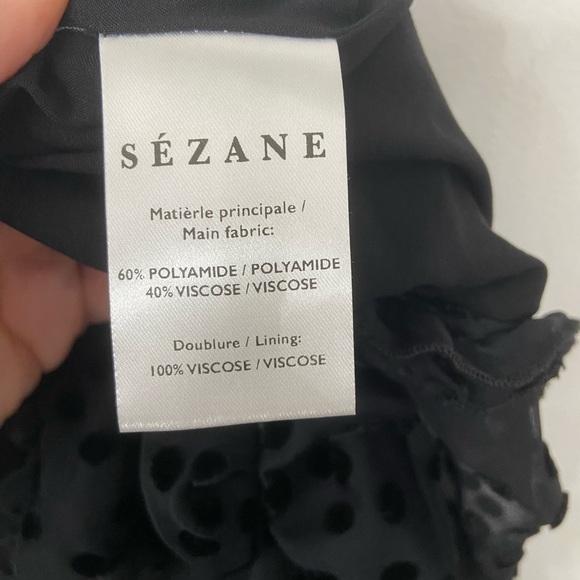 Sezane Robe Laure Noir Mini Dress Black Velvet Polka Dot Ruffle Mini Dress 4 - Picture 3 of 7